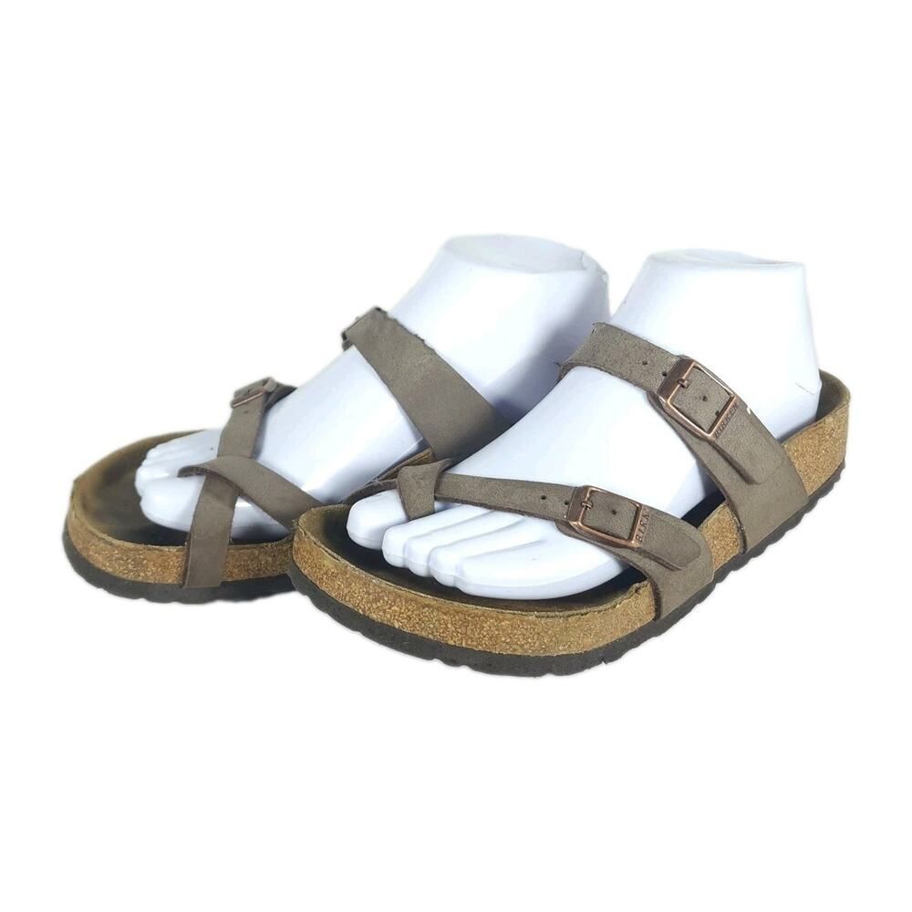Birkenstock Women's Mayari US7 EU38 Birkibuc Mocha Brown Strappy Slide sandals